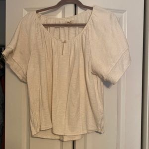 White top, layered sleeves